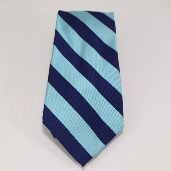 Lands End Mens Necktie Silk Stripe Repp Classic Business Blue - Picture 2 of 9
